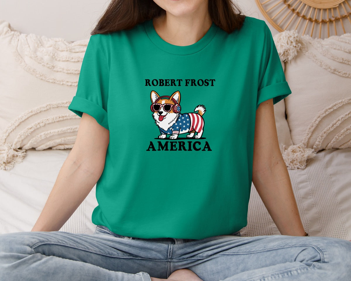 brand:Bella Canvas|color:Kelly|Corgi Dog 4Th Of July Graphic T-Shirt