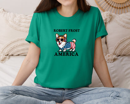 brand:Bella Canvas|color:Kelly|Corgi Dog 4Th Of July Graphic T-Shirt