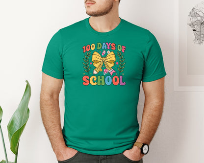 brand:Bella Canvas|color:Kelly|100 Days Of School Coquette 38 Graphic T-Shirt