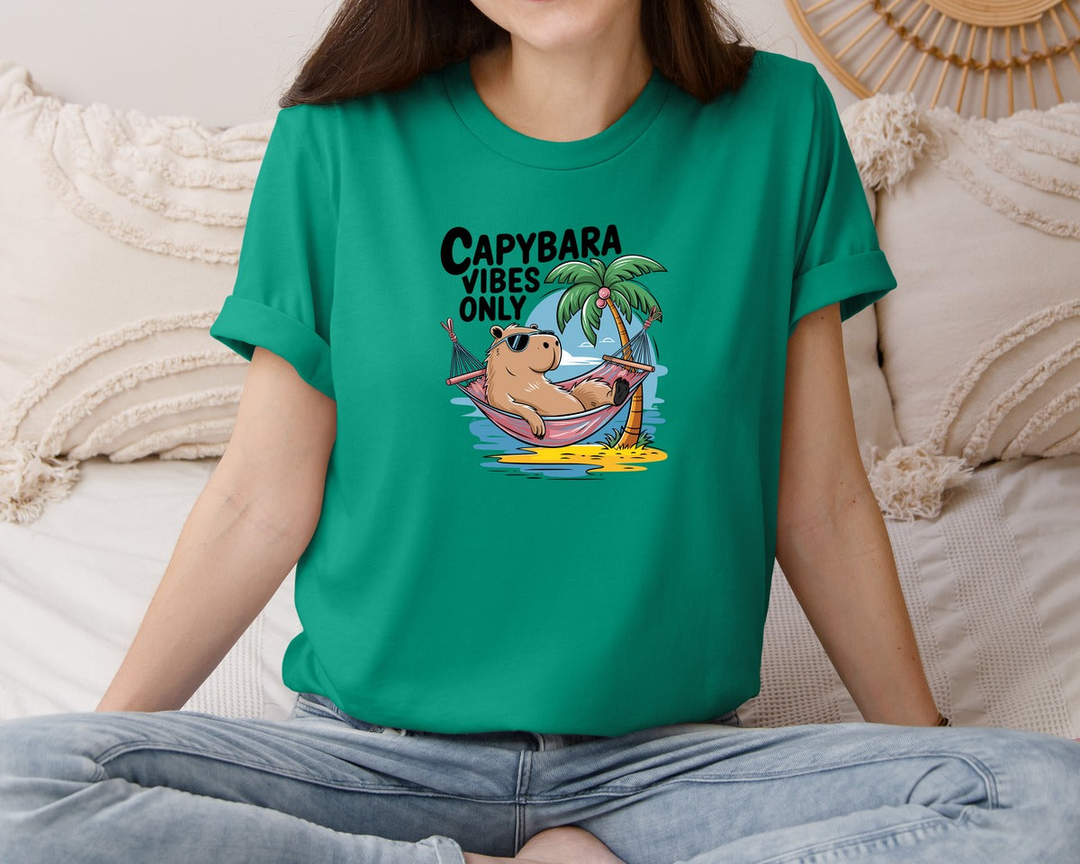 brand:Bella Canvas|color:Kelly|Capybara Vibes Only Summer T Shirt Print Graphic T-Shirt