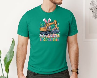 brand:Bella Canvas|color:Kelly|Eggs Cavator Easter Excavator 3 Graphic T-Shirt