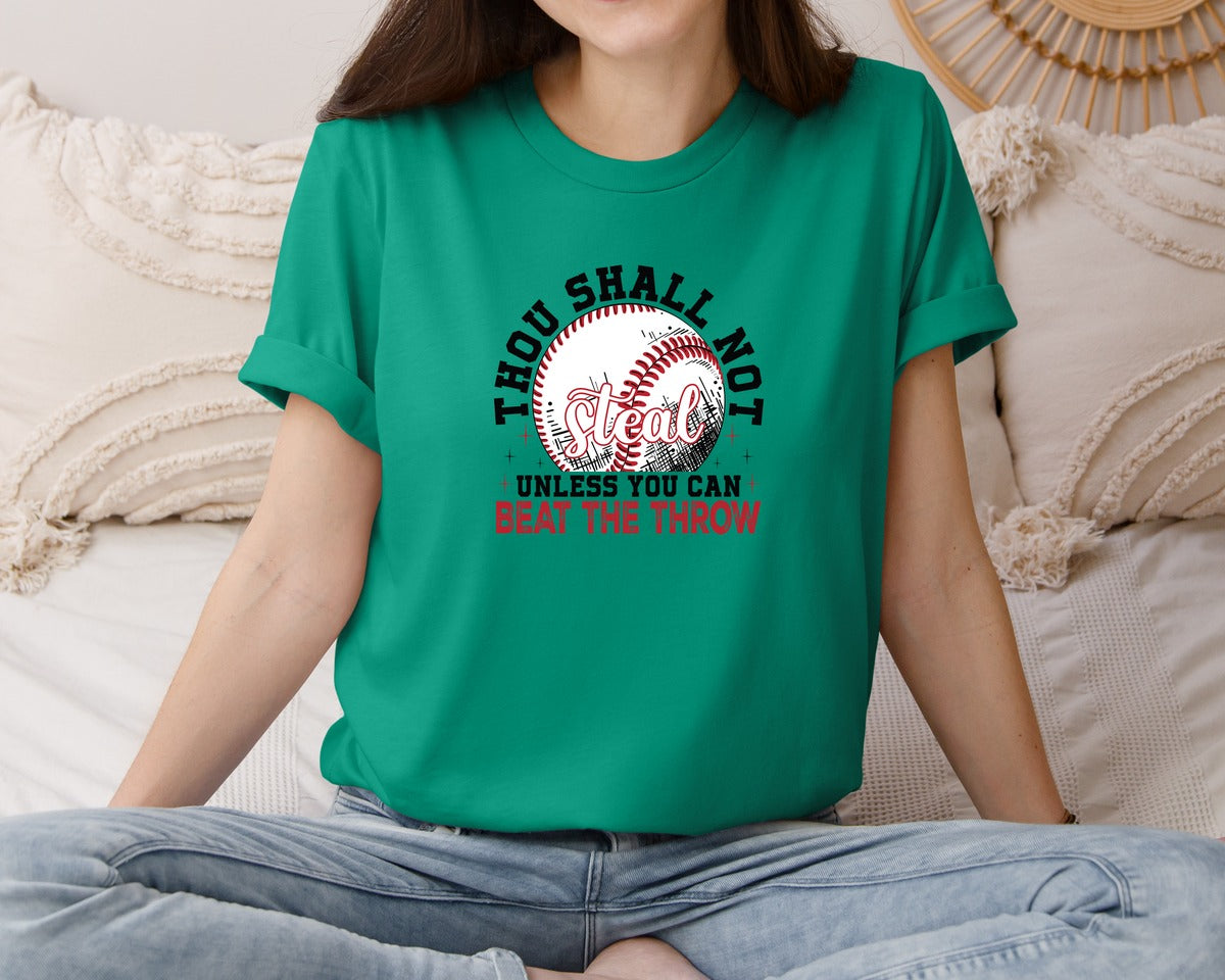 brand:Bella Canvas|color:Kelly|Funny Baseball Thou Shall Not Steal Graphic T-Shirt