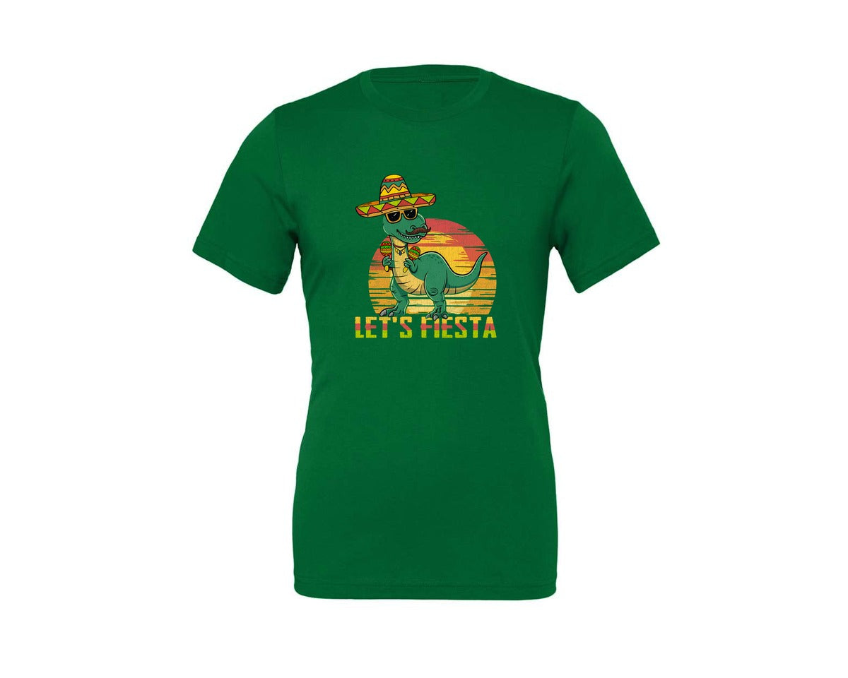 brand:Generic|color:Kelly|Lets Fiesta Dinosaur Cinco De Mayo Graphic T-Shirt