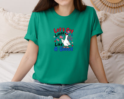 brand:Bella Canvas|color:Kelly|Funny 4Th Of July Goose Graphic T-Shirt