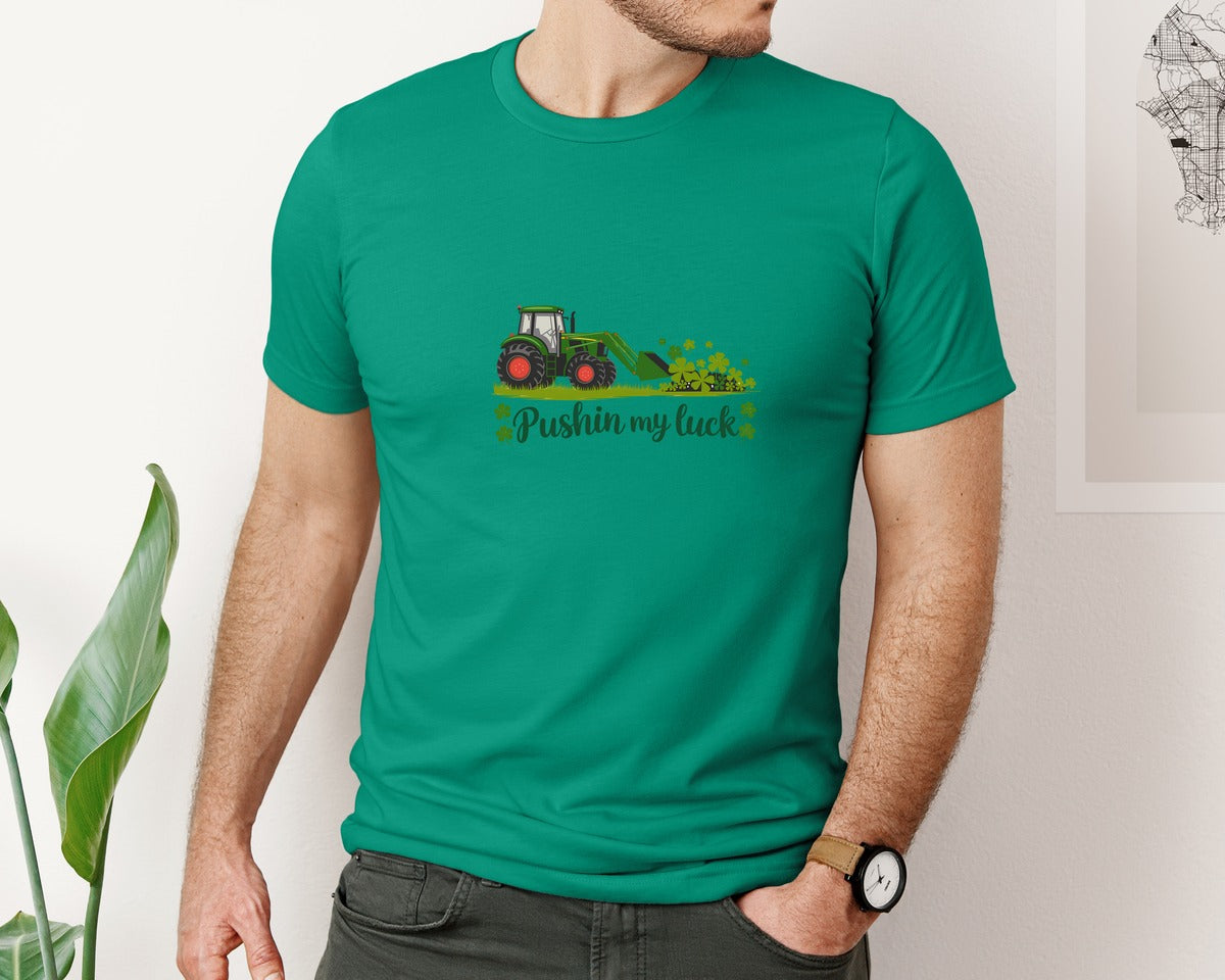 brand:Bella Canvas|color:Kelly|Pushin My Luck St Patricks Day 3 Graphic T-Shirt