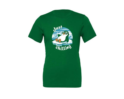 brand:Generic|color:Kelly|Just Chilling Penguin Pun Relaxed Vibes Graphic T-Shirt