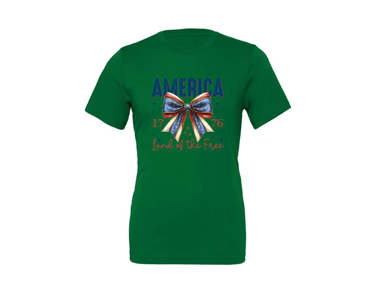 brand:Generic|color:Kelly|America Bow Land Of The Free Graphic T-Shirt