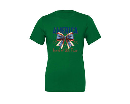 brand:Generic|color:Kelly|America Bow Land Of The Free Graphic T-Shirt