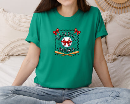 brand:Bella Canvas|color:Kelly|Retro Baseball Mama Checkered 7 Graphic T-Shirt