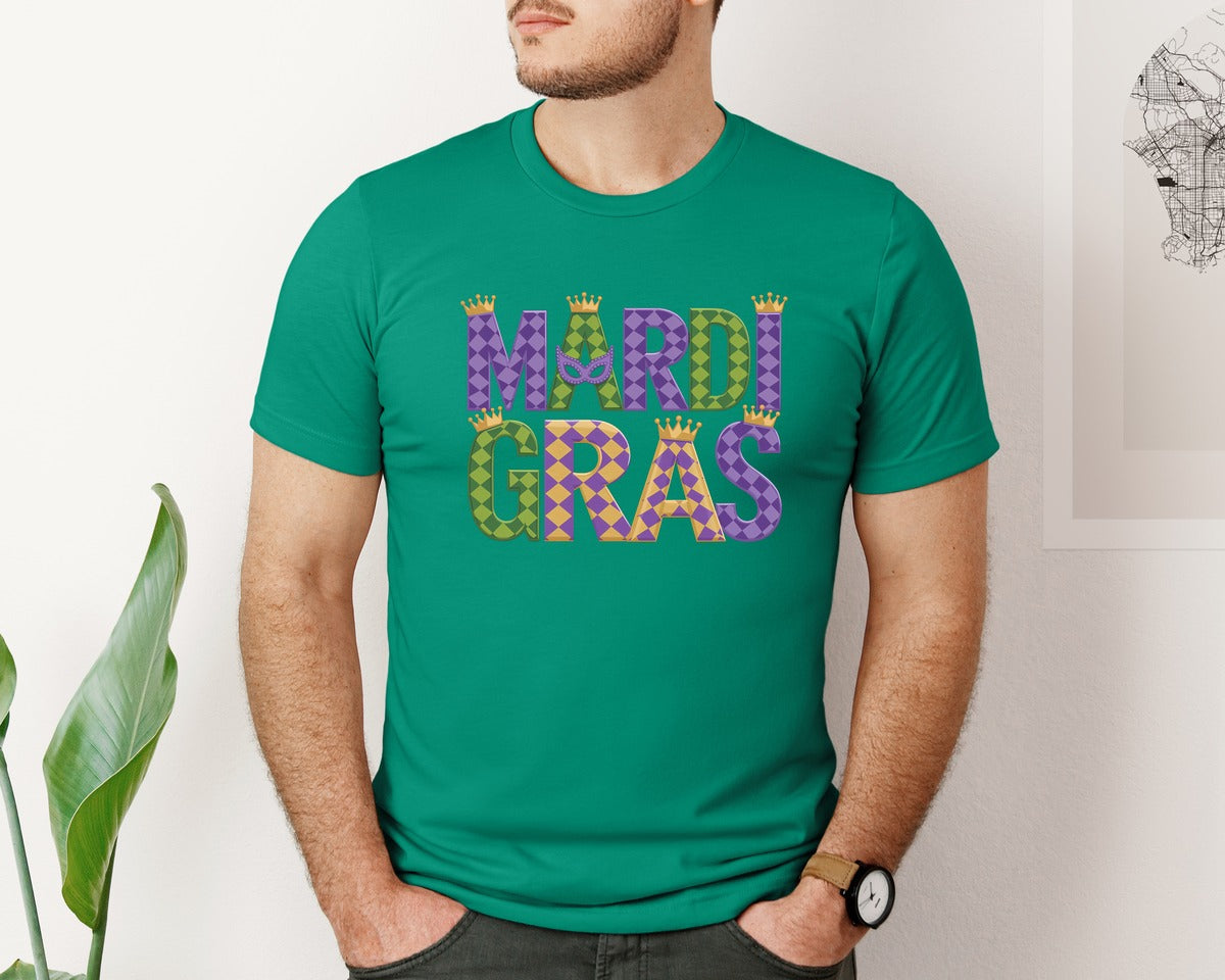 brand:Bella Canvas|color:Kelly|Mardi Gras Festive Des Graphic T-Shirt