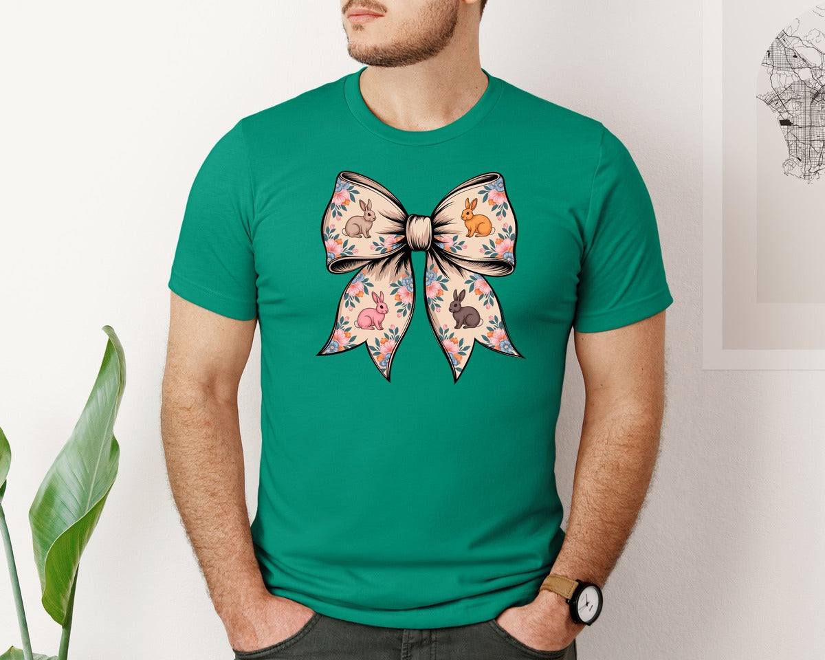 brand:Bella Canvas|color:Kelly|Floral Bunny Bow Graphic T-Shirt