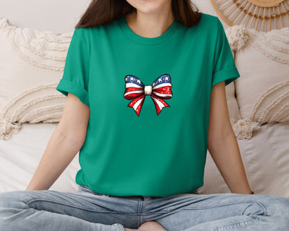 brand:Bella Canvas|color:Kelly|Coquette Bow 4Th July American Flag 6 Graphic T-Shirt