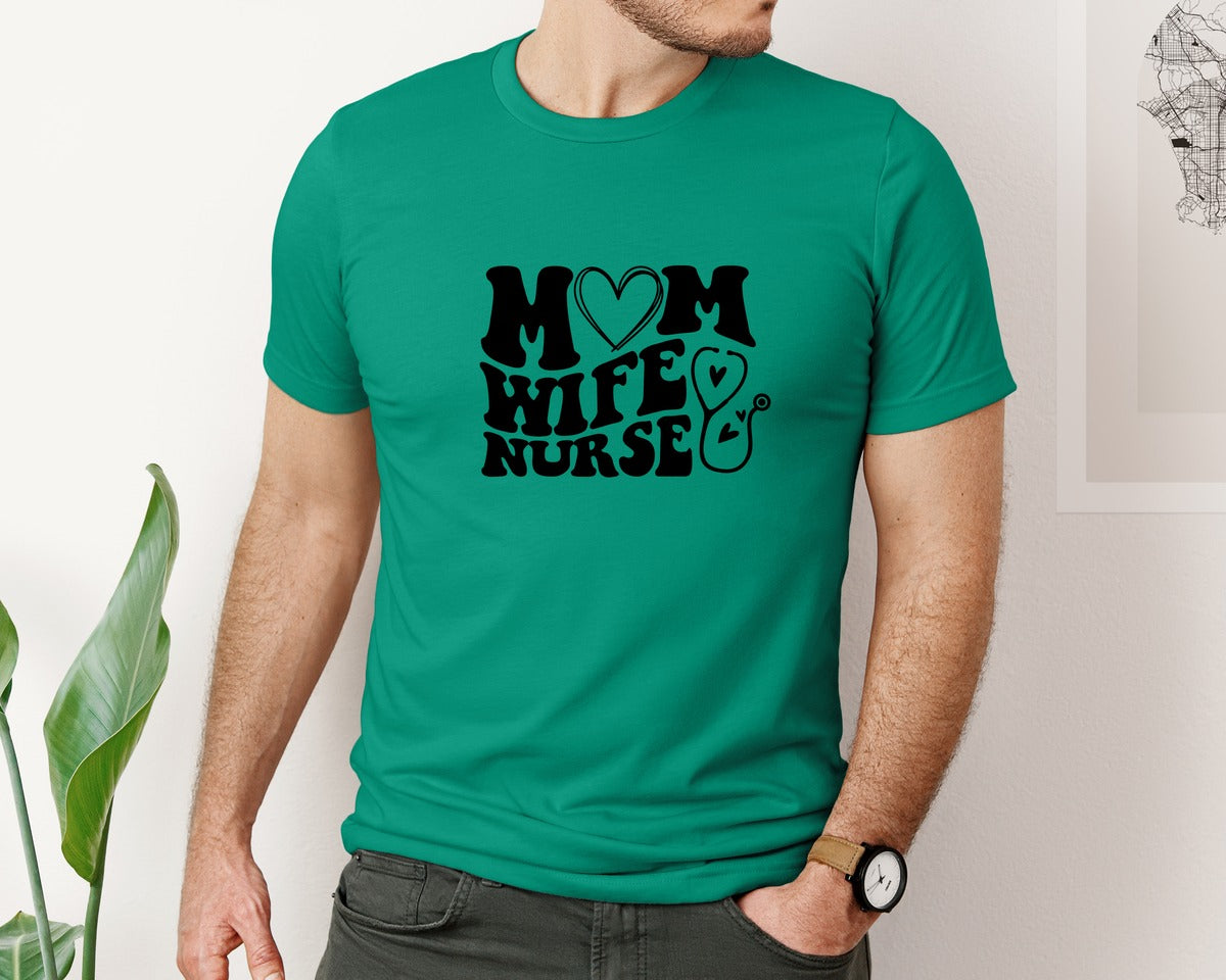 brand:Bella Canvas|color:Kelly|Mom Wife Nurse Wavy Graphic T-Shirt