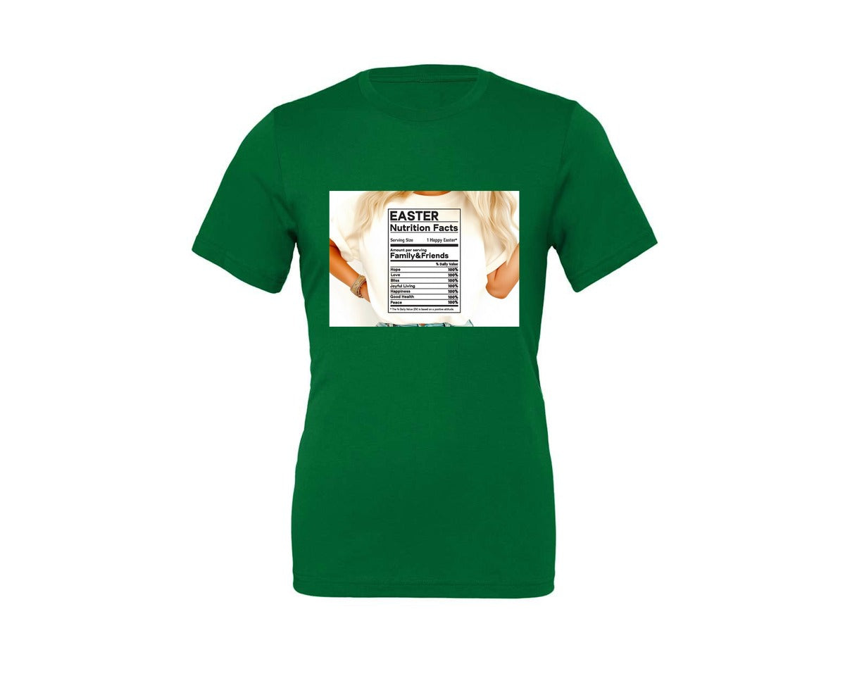 brand:Generic|color:Kelly|Easter Nutrition Facts Easter 2 Graphic T-Shirt