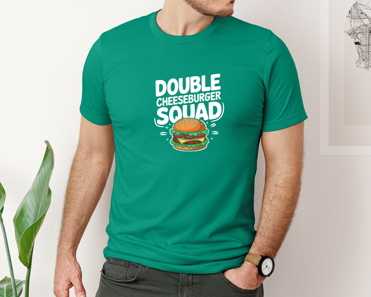 brand:Bella Canvas|color:Kelly|Double Cheeseburger Squad T Shirt Design 2 Graphic T-Shirt