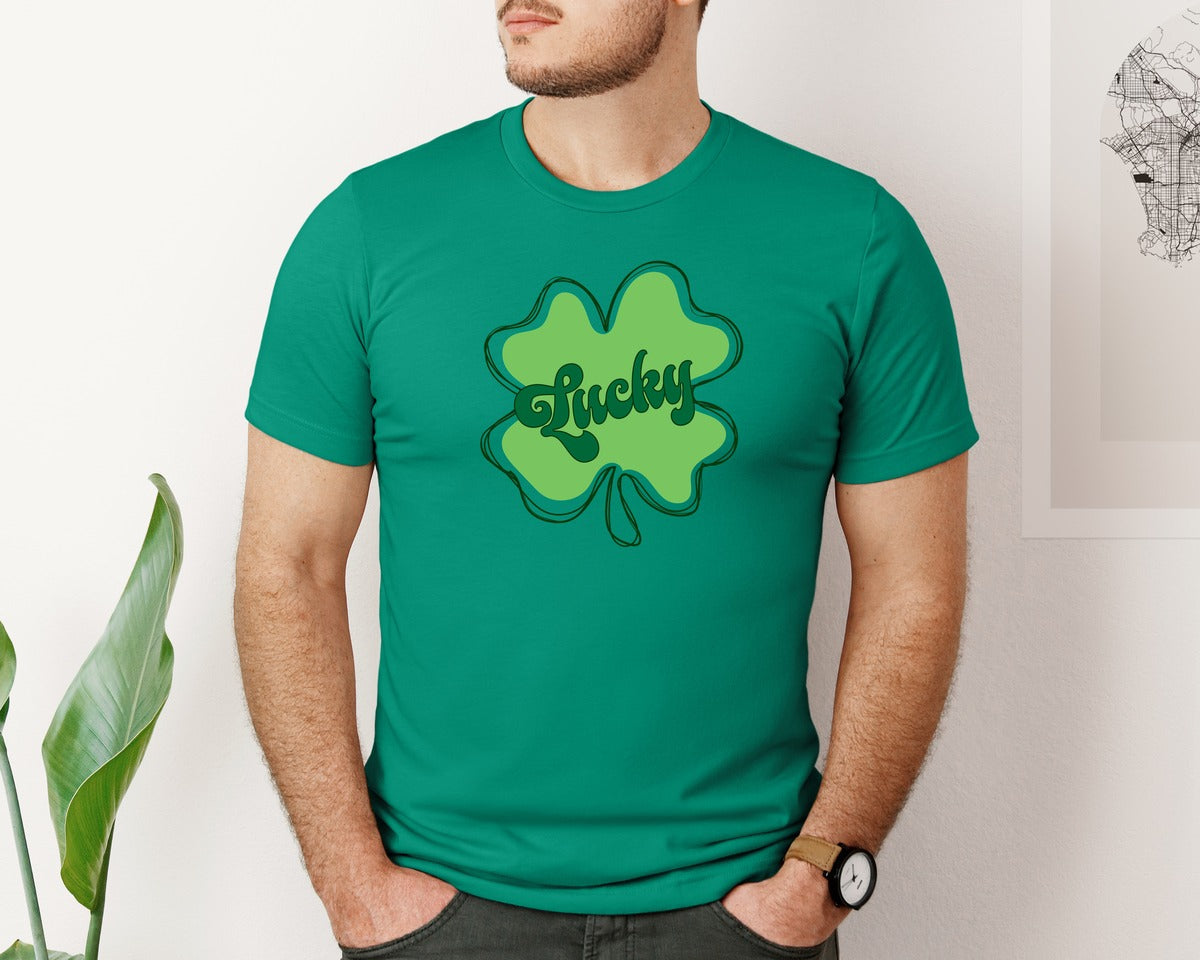 brand:Bella Canvas|color:Kelly|Lucky St Patricks Day Clover 2 Graphic T-Shirt