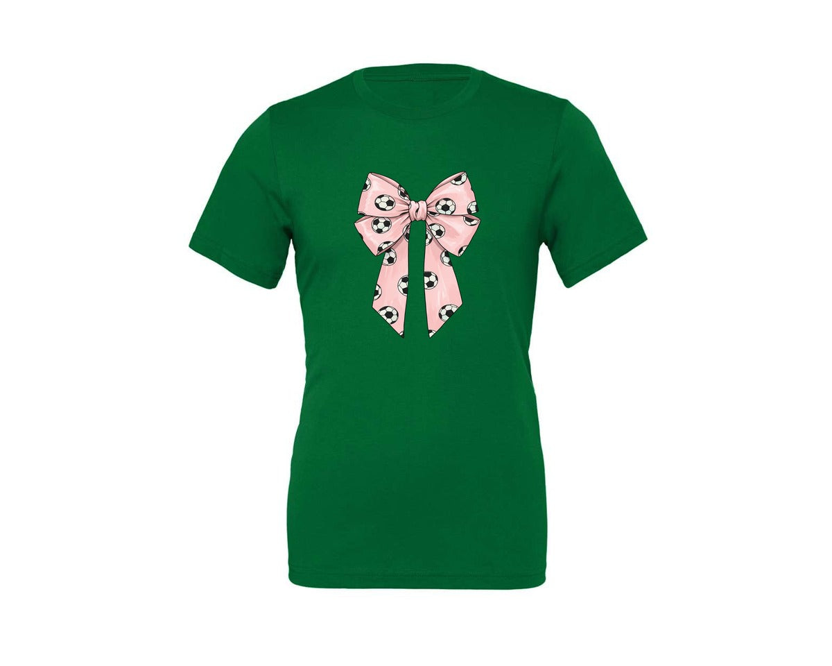 brand:Generic|color:Kelly|Soccer Pattern Coquette Bow Graphic T-Shirt