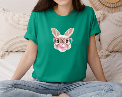 brand:Bella Canvas|color:Kelly|Easter Bunny Coquette Bunny Blowing 3 Graphic T-Shirt