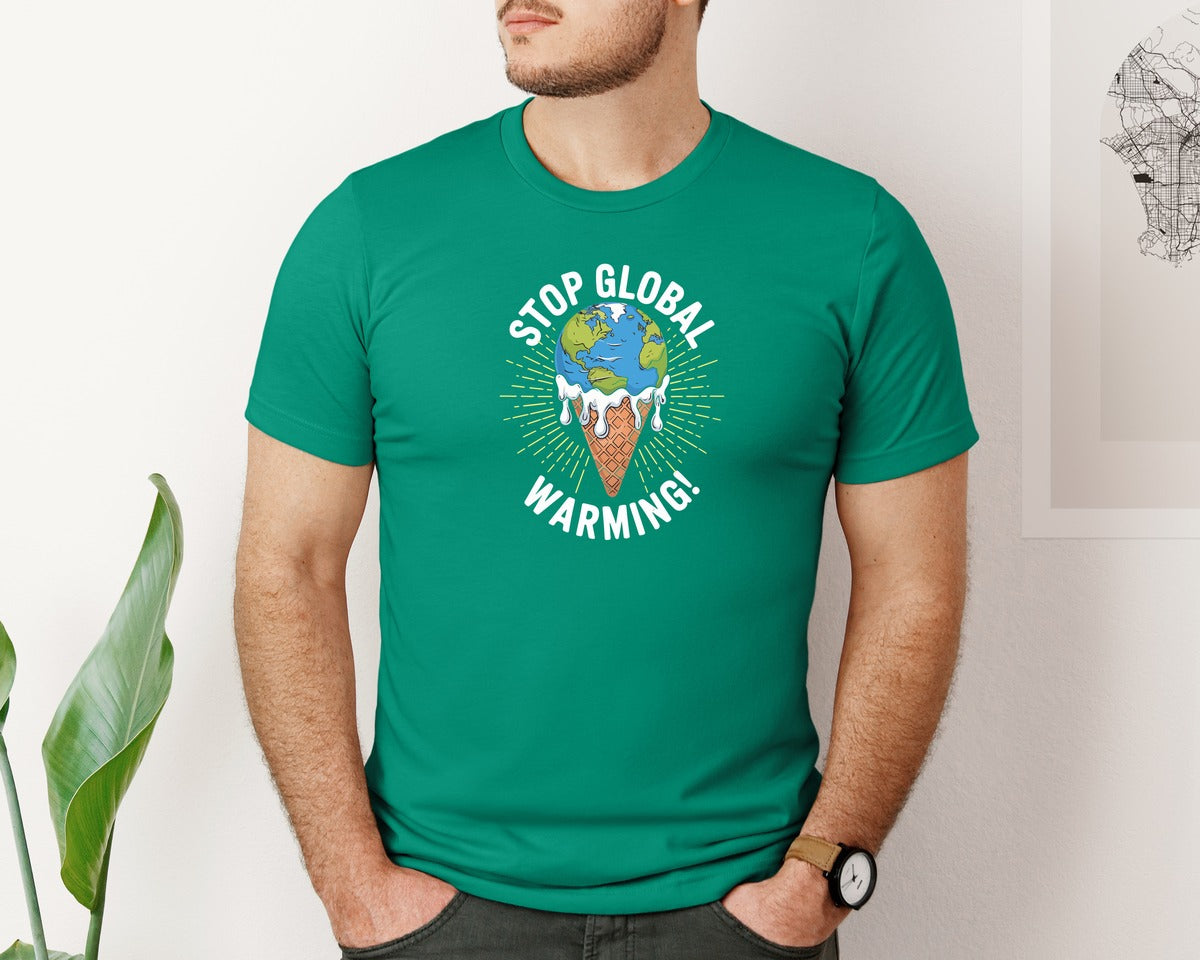brand:Bella Canvas|color:Kelly|Stop Global Warming Funny Cute Teacher 2 Graphic T-Shirt