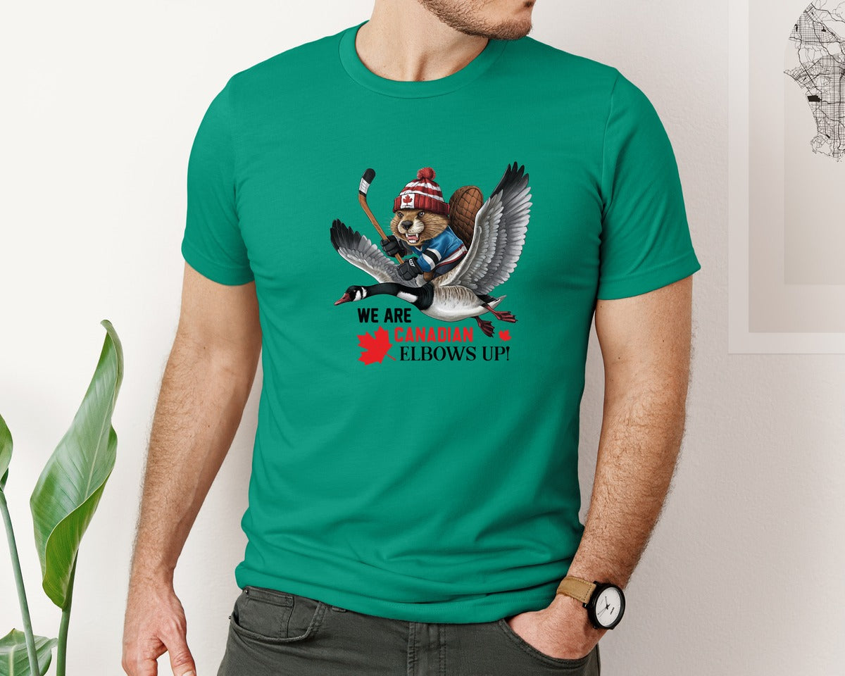 brand:Bella Canvas|color:Kelly|We Are Canada Elbows Up 2 Graphic T-Shirt