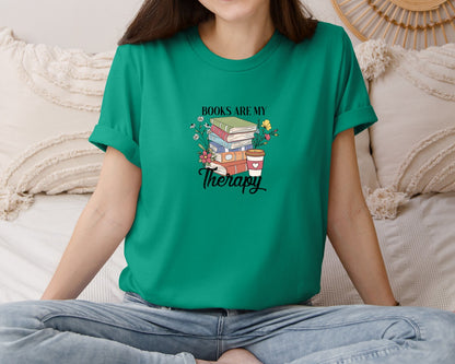 brand:Bella Canvas|color:Kelly|Book Are My Theraphy Reading Graphic T-Shirt