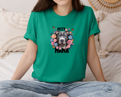 brand:Bella Canvas|color:Kelly|Pitty Mama Cute Pitbull Dog 3 Graphic T-Shirt