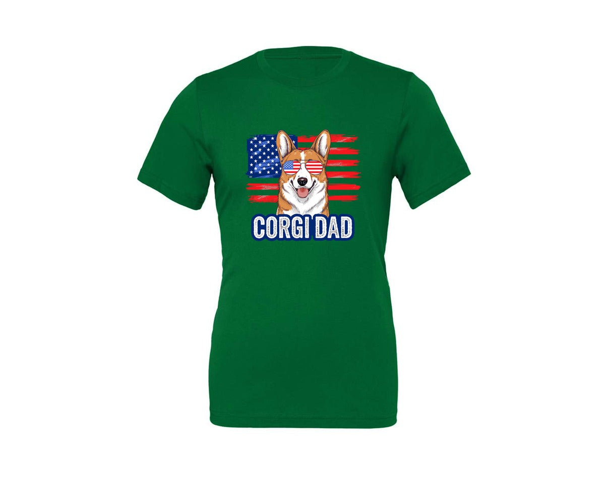 brand:Generic|color:Kelly|Corgi Dad American Flag 4Th Of July Graphic T-Shirt