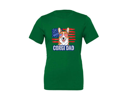 brand:Generic|color:Kelly|Corgi Dad American Flag 4Th Of July Graphic T-Shirt