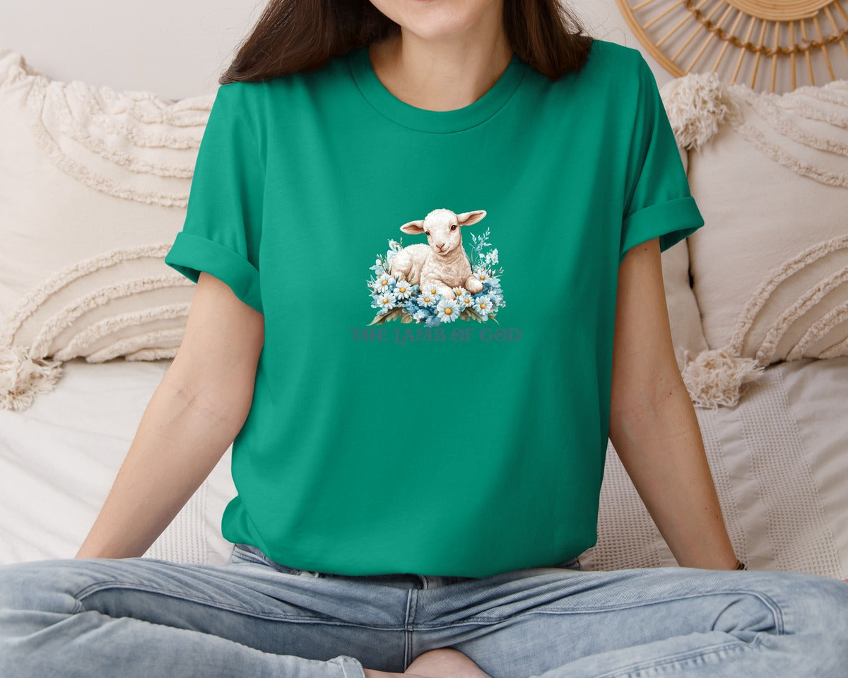 brand:Bella Canvas|color:Kelly|Easter Lamb Of God Christian Graphic T-Shirt