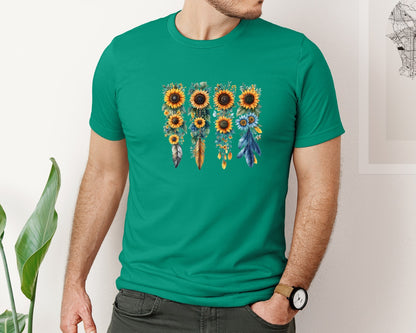 brand:Bella Canvas|color:Kelly|Boho Wildflowers Feathers Flowers Graphic T-Shirt