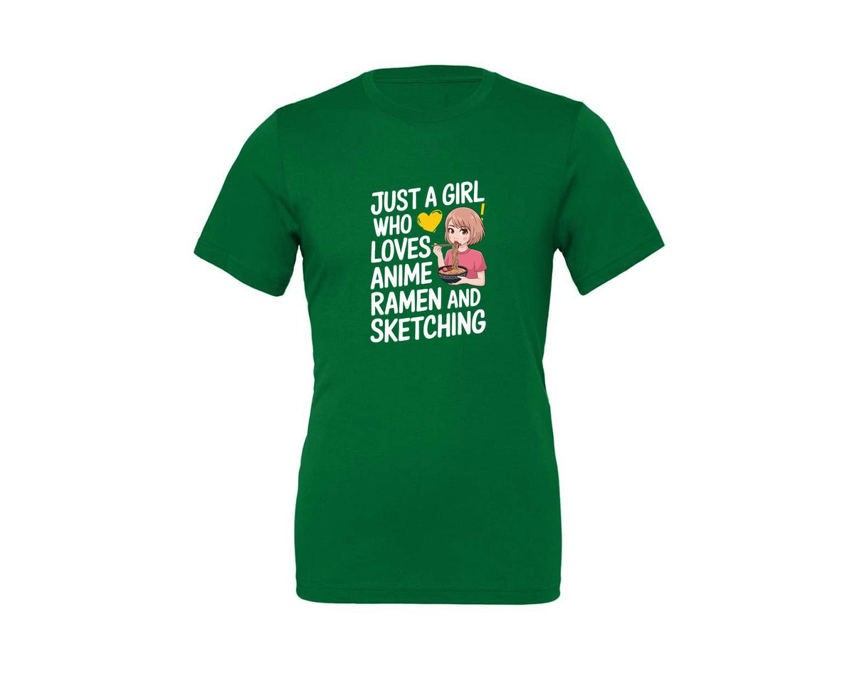brand:Generic|color:Kelly|Just A Girl Who Loves Anime Ramen And 2 Graphic T-Shirt