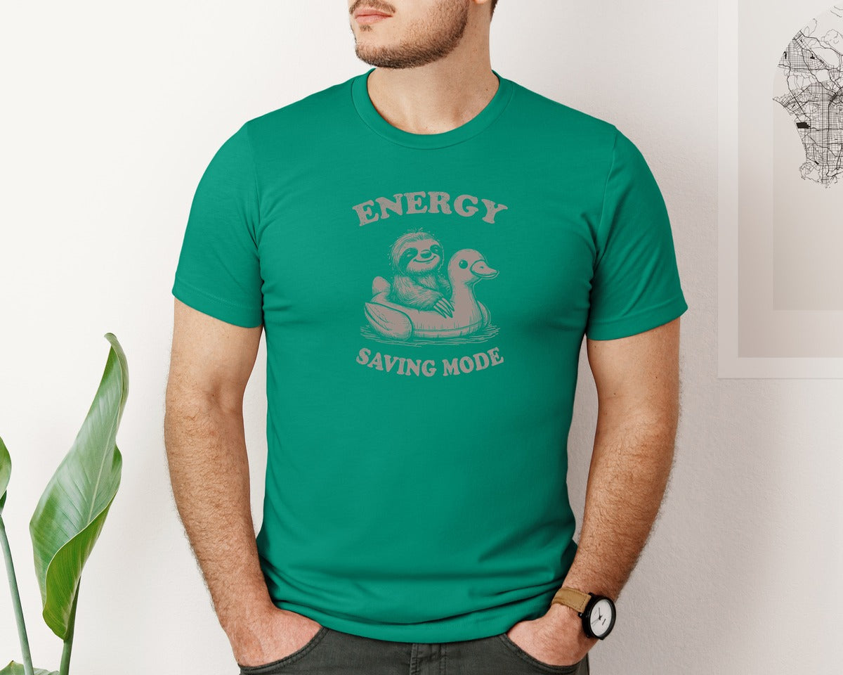 brand:Bella Canvas|color:Kelly|Energy Saving Mode Sloth On Duck Float Graphic T-Shirt