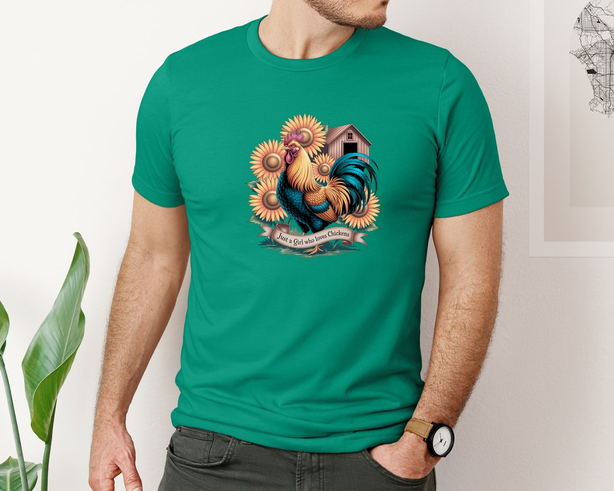 brand:Bella Canvas|color:Kelly|Just A Girl Who Loves Chickens 10 Graphic T-Shirt