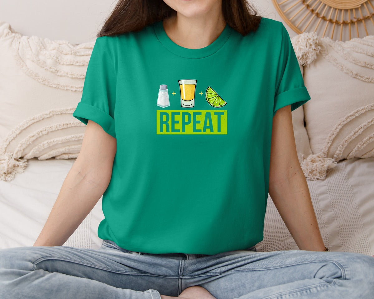 brand:Bella Canvas|color:Kelly|Salt Tequila Lime Repeat Graphic T-Shirt
