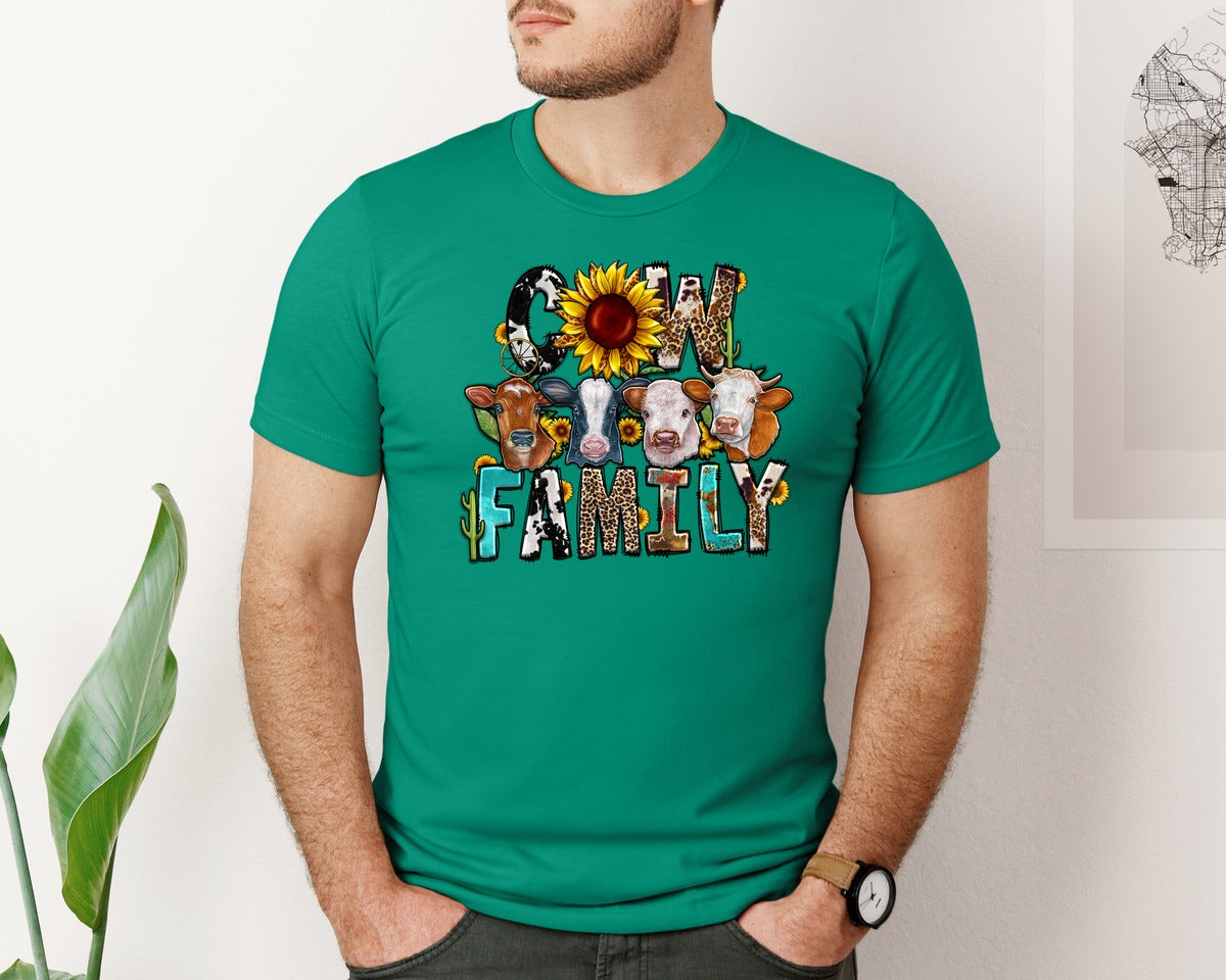 brand:Bella Canvas|color:Kelly|Cow Family Western Country Graphic T-Shirt