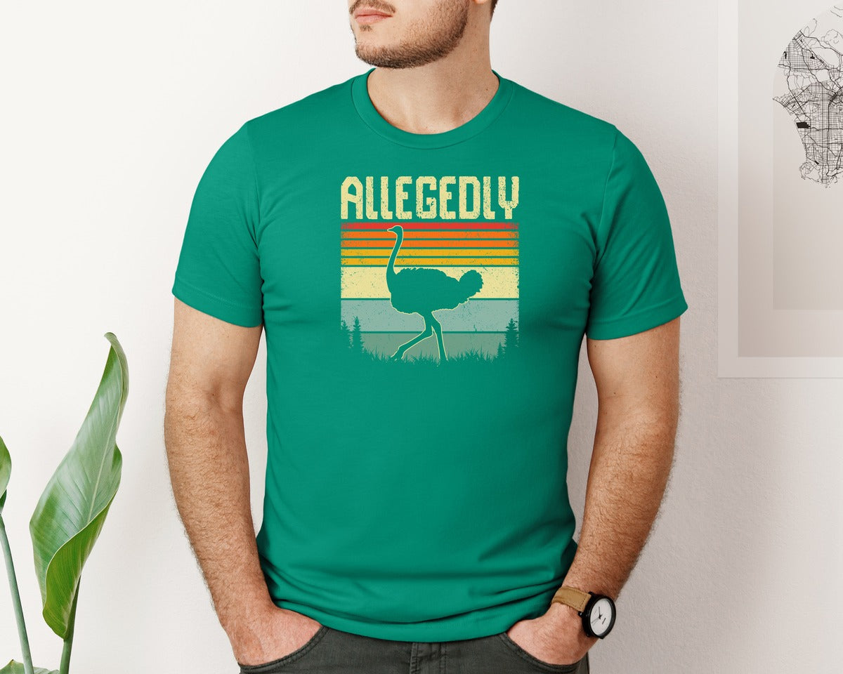 brand:Bella Canvas|color:Kelly|Allegedly Ostrich Retro Funny T Shirt Graphic T-Shirt