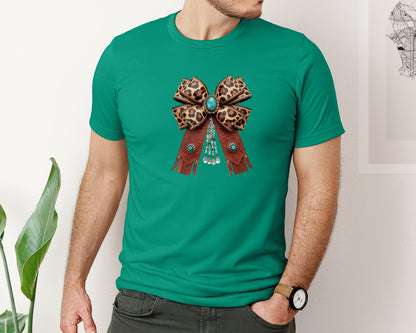 brand:Bella Canvas|color:Kelly|Western Leopard Bow Coquette Cowgirl 2 Graphic T-Shirt