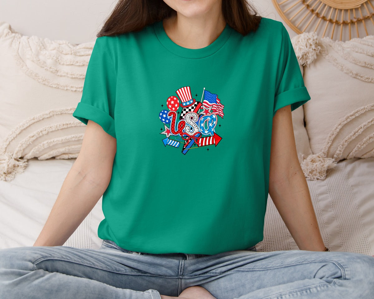 brand:Bella Canvas|color:Kelly|Retro 4Th Of July Usa 2 Graphic T-Shirt