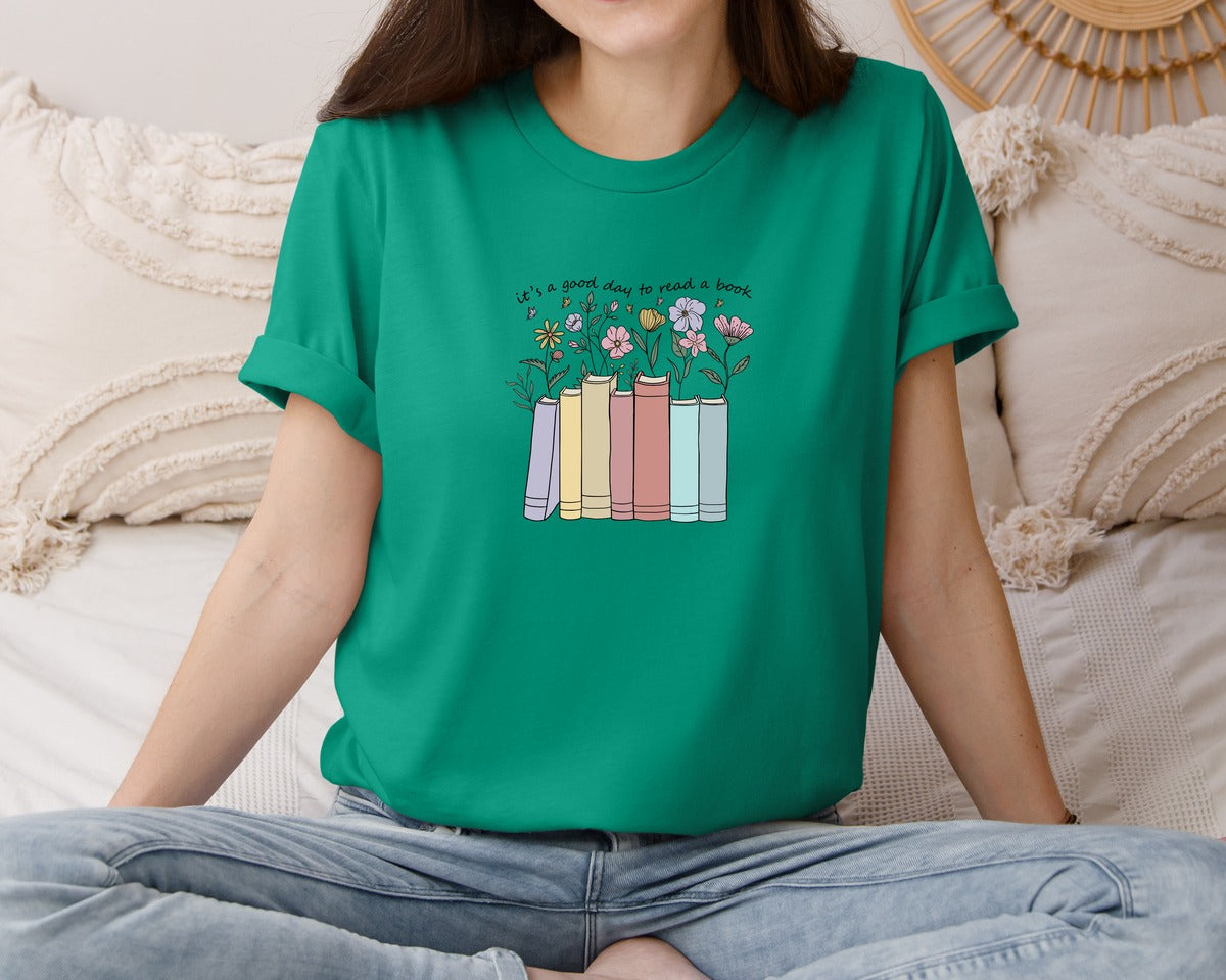 brand:Bella Canvas|color:Kelly|Its A Good Day To Read A Book 37 Graphic T-Shirt