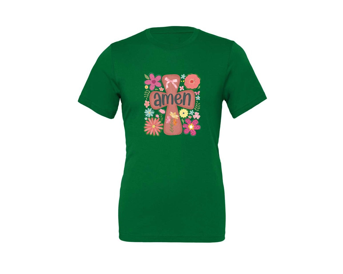 brand:Generic|color:Kelly|Boho Floral Amen Christian Graphic T-Shirt