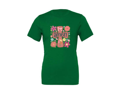brand:Generic|color:Kelly|Boho Floral Amen Christian Graphic T-Shirt