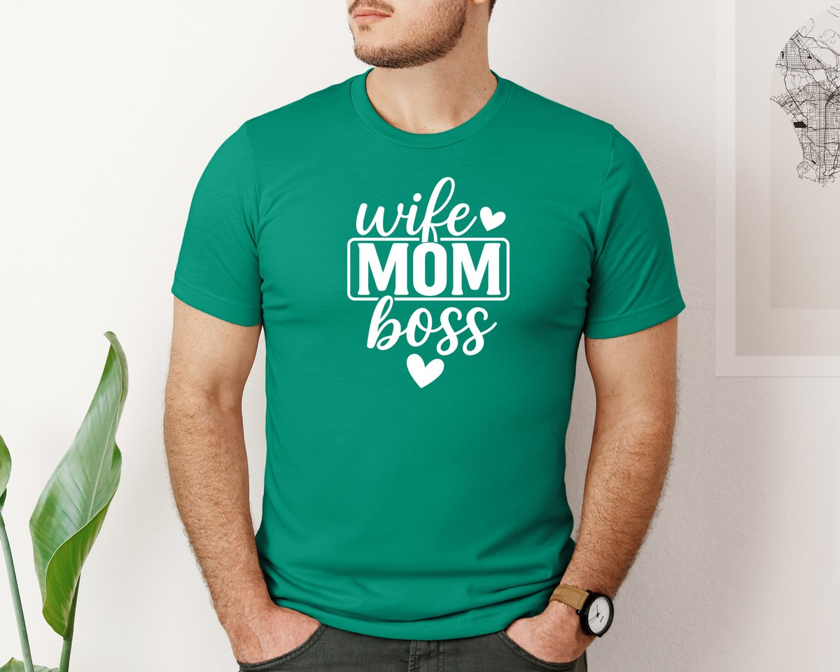 brand:Bella Canvas|color:Kelly|Wife Mom Boss T Shirt 2 Graphic T-Shirt
