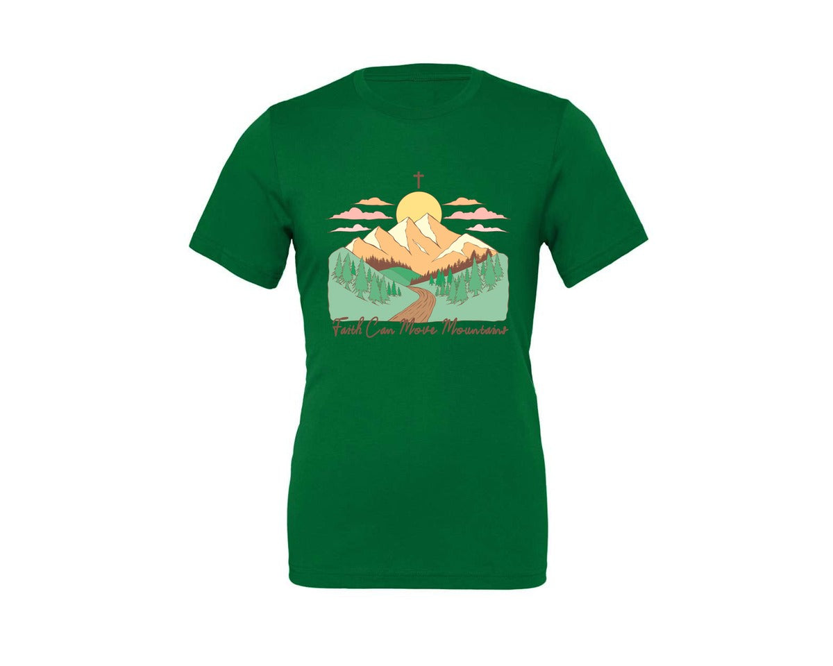 brand:Generic|color:Kelly|Faith Can Move Mountains Christian Quote 2 Graphic T-Shirt