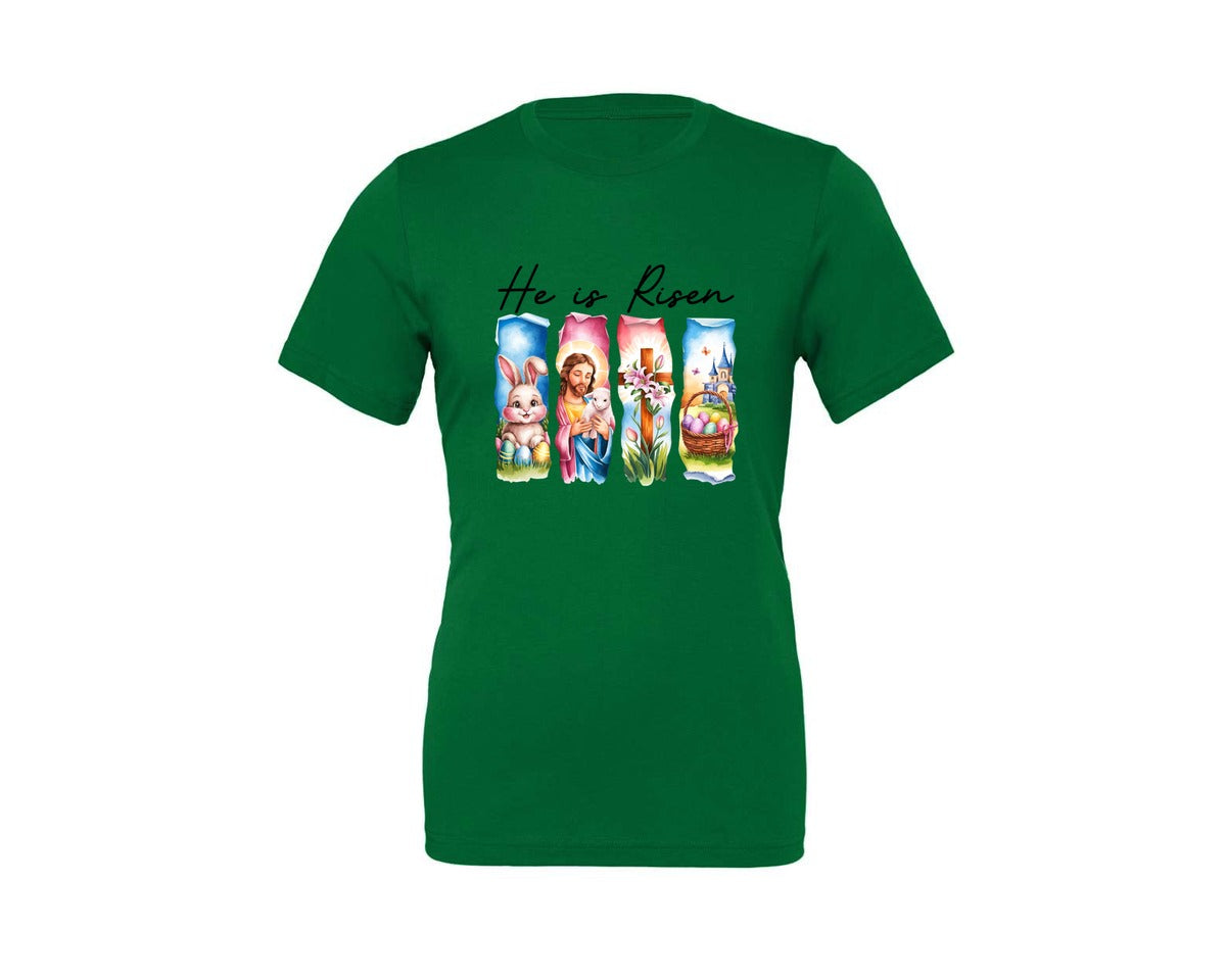 brand:Generic|color:Kelly|He Is Risen Easter Jesus Christian Graphic T-Shirt