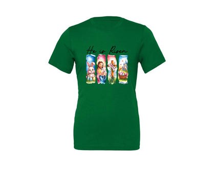 brand:Generic|color:Kelly|He Is Risen Easter Jesus Christian Graphic T-Shirt