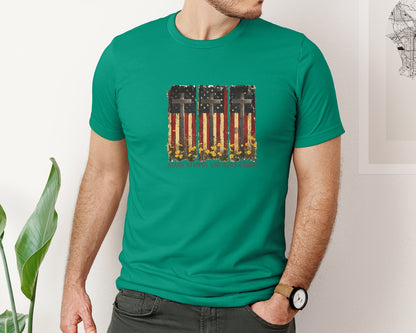brand:Bella Canvas|color:Kelly|Stars And Stripes And Jesus Christ Graphic T-Shirt