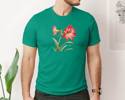 brand:Bella Canvas|color:Kelly|Red Amaryllis Flower T Shirt Design Graphic T-Shirt