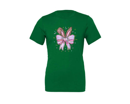 brand:Generic|color:Kelly|Leopard Bunny Ears Pink Blue Bow Graphic T-Shirt