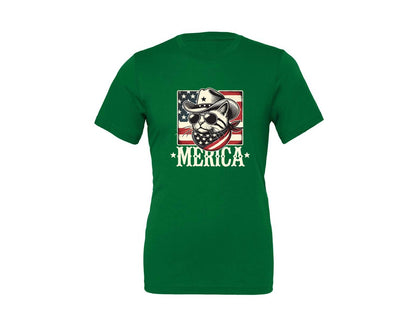 brand:Generic|color:Kelly|Merica Cat Patriotic Cowboy Cat Graphic T-Shirt