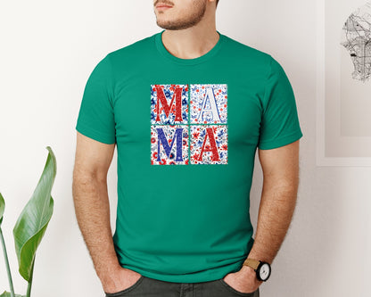 brand:Bella Canvas|color:Kelly|4Th Of July Mama Patriotic Mom Graphic T-Shirt